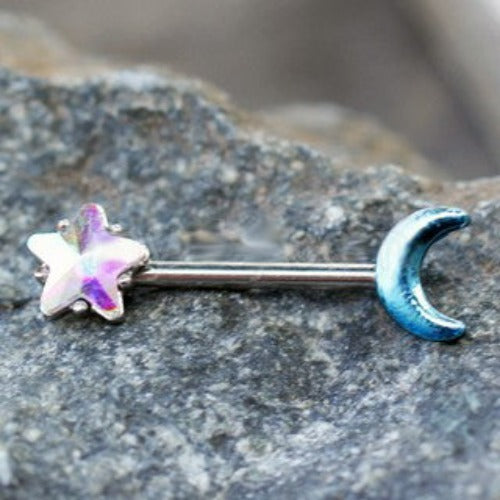 316L Stainless Steel Aurora Star and Moon Nipple Bar by Fashion Hut Jewelry