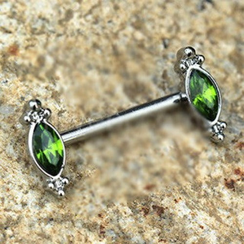 316L Stainless Steel Green Ornate Nipple Bar by Fashion Hut Jewelry