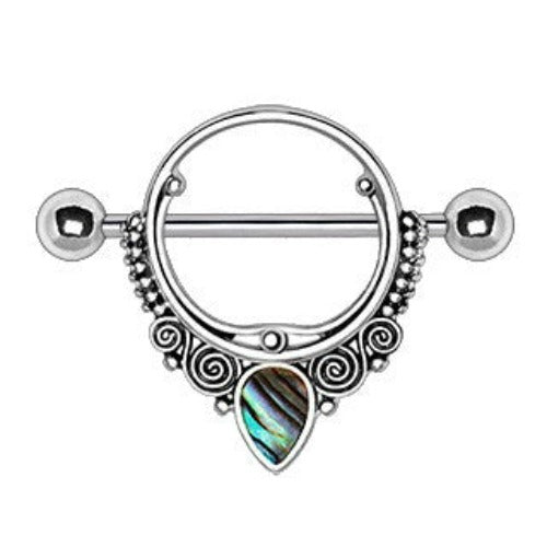 Ornate Nipple Shield with Tear Drop Abalone by Fashion Hut Jewelry