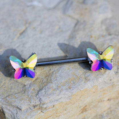 316L Stainless Steel Aurora Borealis Butterfly Nipple Bar by Fashion Hut Jewelry