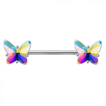 316L Stainless Steel Aurora Borealis Butterfly Nipple Bar by Fashion Hut Jewelry