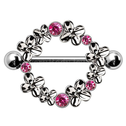 316L Stainless Steel Pink Flower Wreath Nipple Shield by Fashion Hut Jewelry