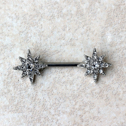 316L Stainless Steel Glittering North Star Nipple Bar by Fashion Hut Jewelry