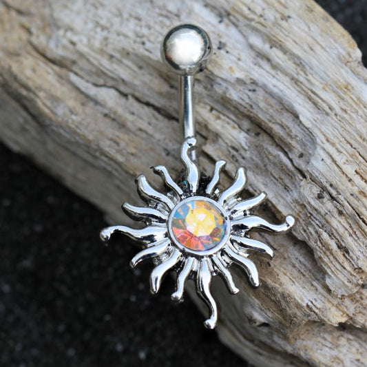 316L Stainless Steel Aurora Borealis Tribal Sun Navel Ring by Fashion Hut Jewelry