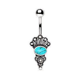 316L Stainless Steel Medieval Style Navel Ring with Turquoise Stone by Fashion Hut Jewelry