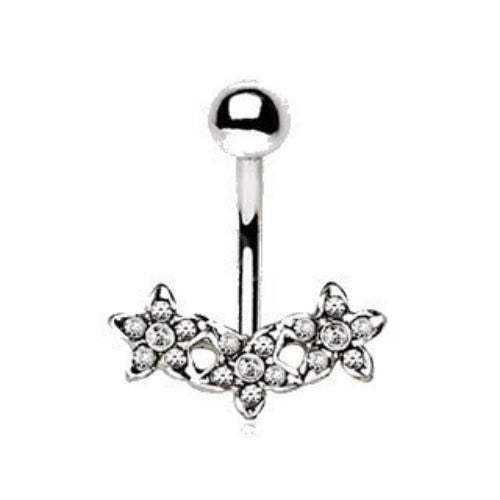 316L Stainless Steel Dainty Triple Flower Navel Ring by Fashion Hut Jewelry