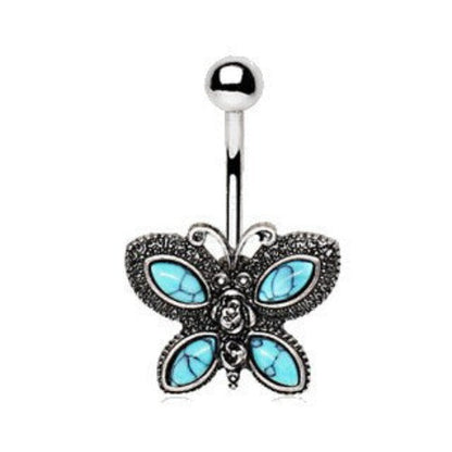 316L Stainless Steel Antique Turquoise Butterfly Navel Ring by Fashion Hut Jewelry