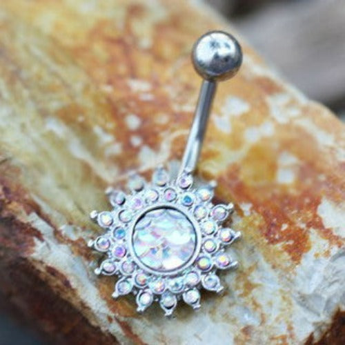 316L Stainless Steel Dazzling Aurora Sunburst Navel Ring by Fashion Hut Jewelry