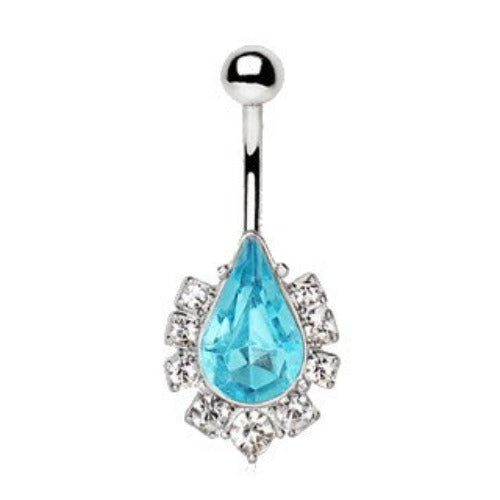 316L Stainless Steel Aqua Teardrop Navel Ring by Fashion Hut Jewelry