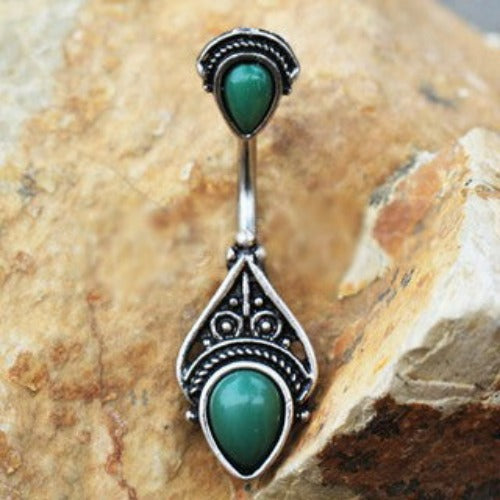 316L Stainless Steel Green Victorian Design Navel Ring by Fashion Hut Jewelry