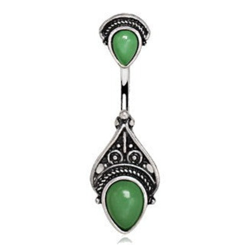 316L Stainless Steel Green Victorian Design Navel Ring by Fashion Hut Jewelry