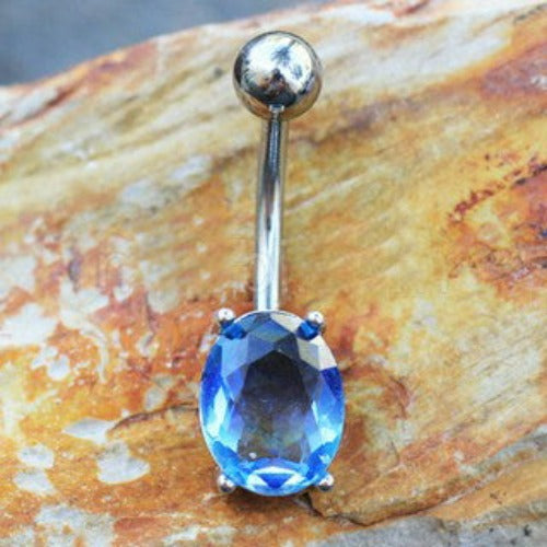 316L Stainless Steel Blue Synthetic Tourmaline Navel Ring by Fashion Hut Jewelry