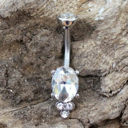 316L Stainless Steel Clear CZ Victorian Design Navel Ring by Fashion Hut Jewelry