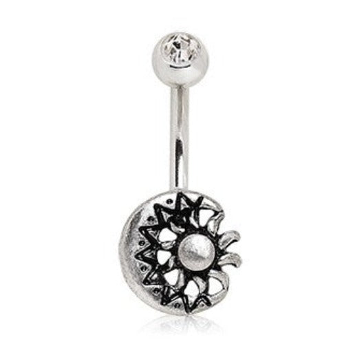 316L Stainless Steel Sun and Moon Navel Ring by Fashion Hut Jewelry