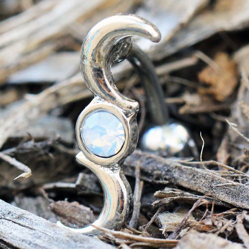 316L Stainless Steel Crescent and Full Moon Top Down Navel Ring by Fashion Hut Jewelry