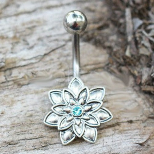 316L Stainless Steel Lotus Flower Navel Ring by Fashion Hut Jewelry