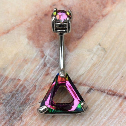 316L Stainless Steel Rainbow Hollow Triangle CZ Navel Ring by Fashion Hut Jewelry