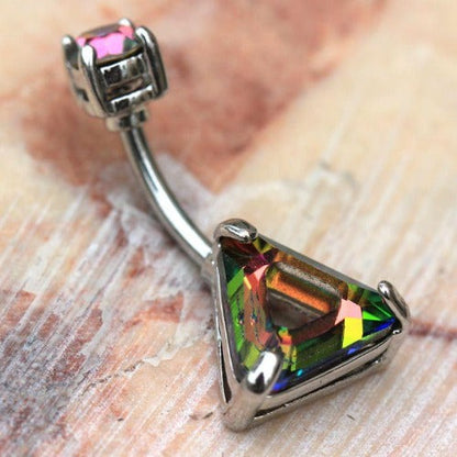 316L Stainless Steel Rainbow Hollow Triangle CZ Navel Ring by Fashion Hut Jewelry