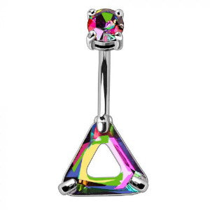 316L Stainless Steel Rainbow Hollow Triangle CZ Navel Ring by Fashion Hut Jewelry