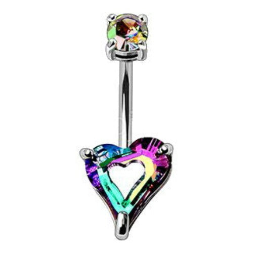 316L Stainless Steel Rainbow Hollow Heart CZ Navel Ring by Fashion Hut Jewelry