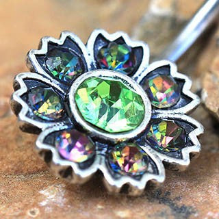 316L Stainless Steel Iridescent CZ Flower Navel Ring by Fashion Hut Jewelry