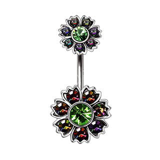 316L Stainless Steel Iridescent CZ Flower Navel Ring by Fashion Hut Jewelry