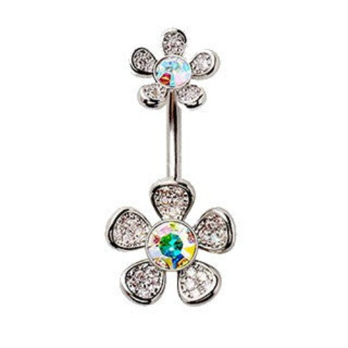 316L Stainless Steel Double Rainbow Flower Navel Ring by Fashion Hut Jewelry