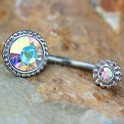 316L Stainless Steel Fancy Aurora Borealis Navel Ring by Fashion Hut Jewelry