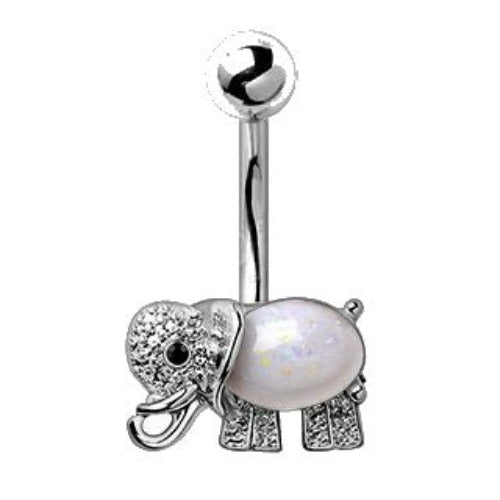 316L Stainless Steel Fancy Jeweled Elephant Navel Ring by Fashion Hut Jewelry