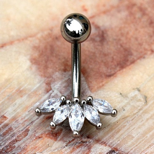 316L Stainless Steel Marquise Cut CZ Navel Ring Belly Button Ring by Fashion Hut Jewelry