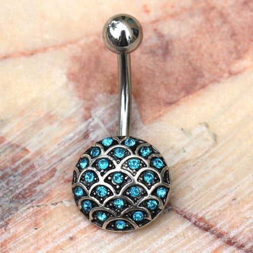 316L Stainless Steel Aqua Ocean Charm Navel Ring by Fashion Hut Jewelry