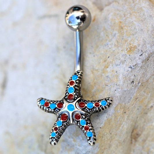 316L Stainless Steel Colorful Starfish Navel Ring by Fashion Hut Jewelry