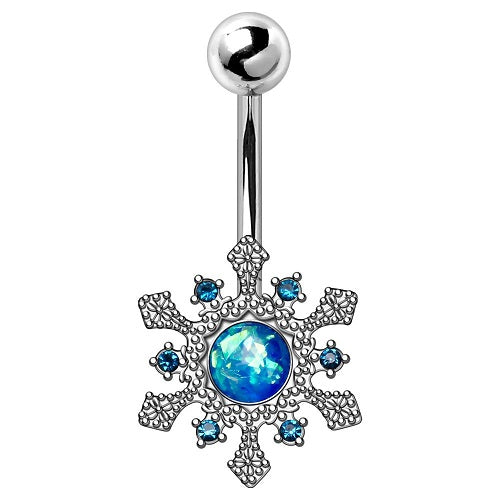 316L Stainless Steel Blue Snowflake Navel Ring by Fashion Hut Jewelry