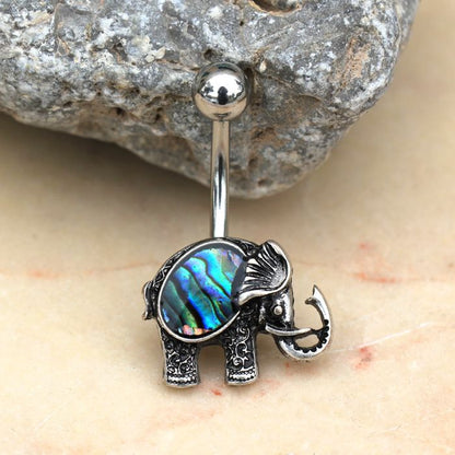 316L Stainless Steel Abalone Shell Elephant Navel Ring by Fashion Hut Jewelry