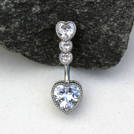 316L Stainless Steel Cascading Heart Navel Ring by Fashion Hut Jewelry