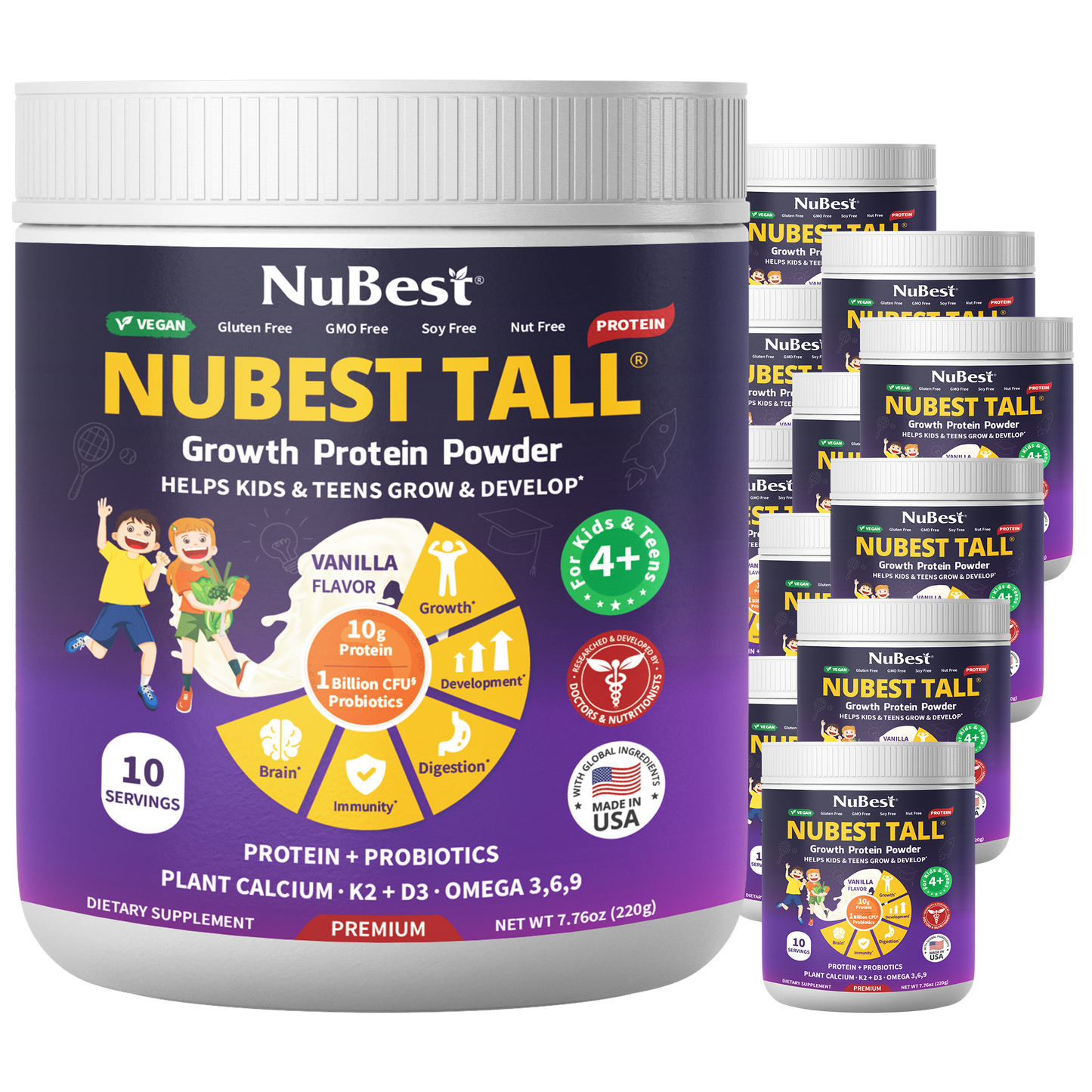 NuBest Tall Protein Vanilla Shake for Kids Ages 4+, 10 Vegan Servings by NuBest Nutrition®