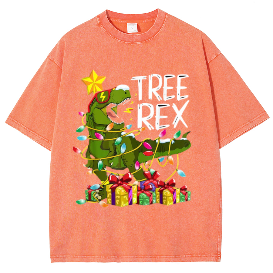 Tree Rex Unisex Oversized Print Vintage Wash Denim T-Shirt by migunica