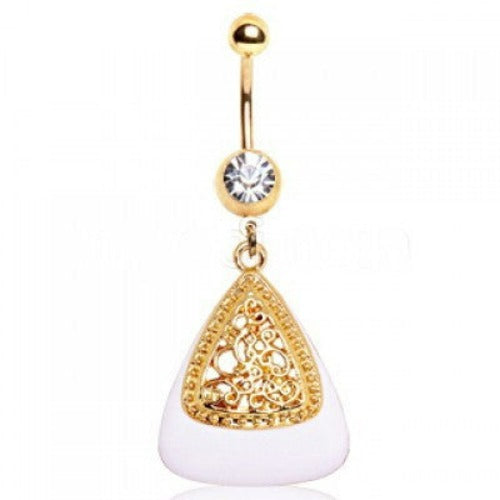 White & Gold Triangle Navel Ring by Fashion Hut Jewelry