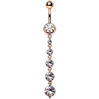 Rose Gold Plated Cascading CZ Dangle Navel Ring by Fashion Hut Jewelry