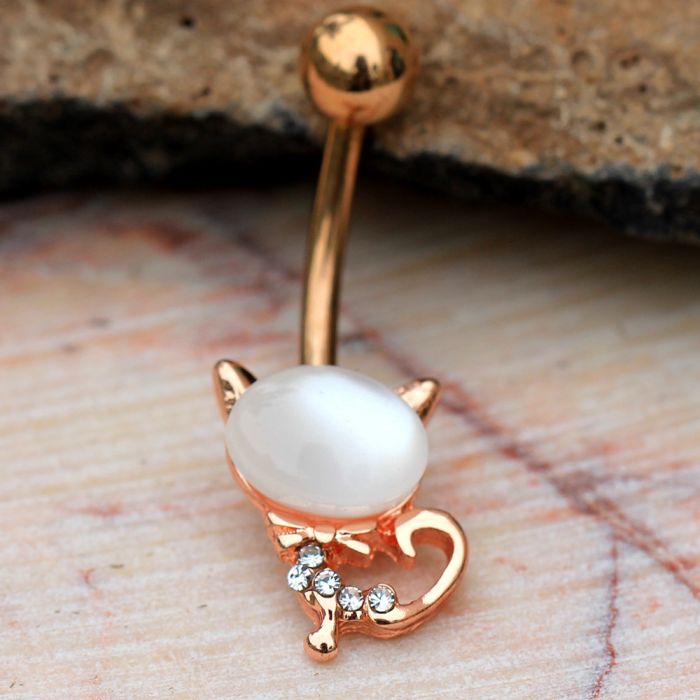 Rose Gold Plated Cat's Eye Cat Navel Ring by Fashion Hut Jewelry