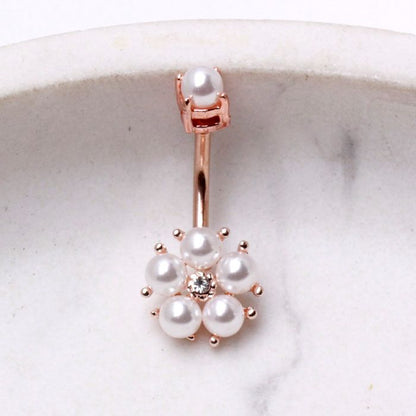 Rose Gold Plated Enchanted Pearl Navel Ring by Fashion Hut Jewelry