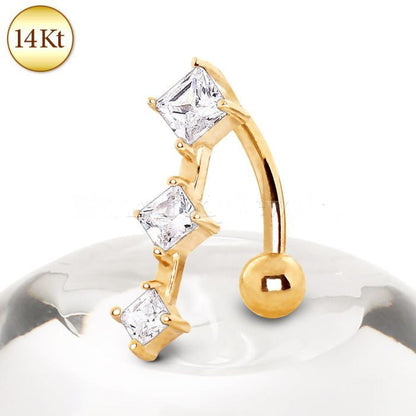 14Kt Yellow Gold Navel Ring with 3 Vertical Gems by Fashion Hut Jewelry