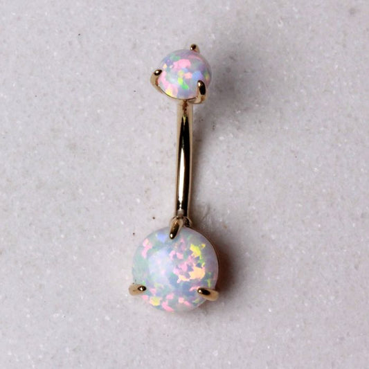 14Kt. Yellow Gold Navel Ring with Prong Set White Synthetic Opal by Fashion Hut Jewelry