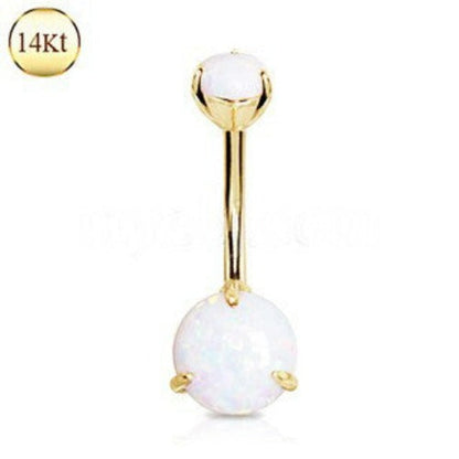 14Kt. Yellow Gold Navel Ring with Prong Set White Synthetic Opal by Fashion Hut Jewelry