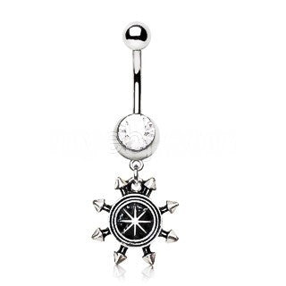 Spiked Nautical Compass Dangle Navel Ring by Fashion Hut Jewelry