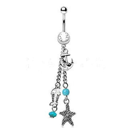 316L Stainless Steel Nautical Beach Charms Dangle Navel Ring by Fashion Hut Jewelry