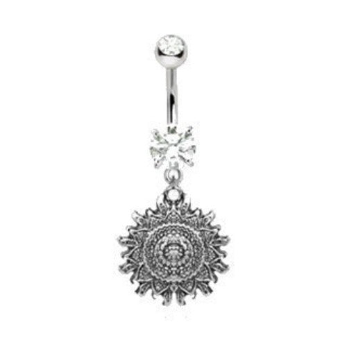 316L Stainless Steel Antique Polynesian Sun Dangle Navel Ring by Fashion Hut Jewelry