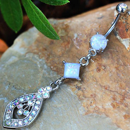 316L Stainless Steel Aurora Teardrop Dangle Navel Ring by Fashion Hut Jewelry