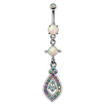 316L Stainless Steel Aurora Teardrop Dangle Navel Ring by Fashion Hut Jewelry