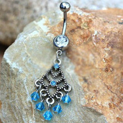 316L Stainless Steel Aqua Chandelier Dangle Navel Ring by Fashion Hut Jewelry